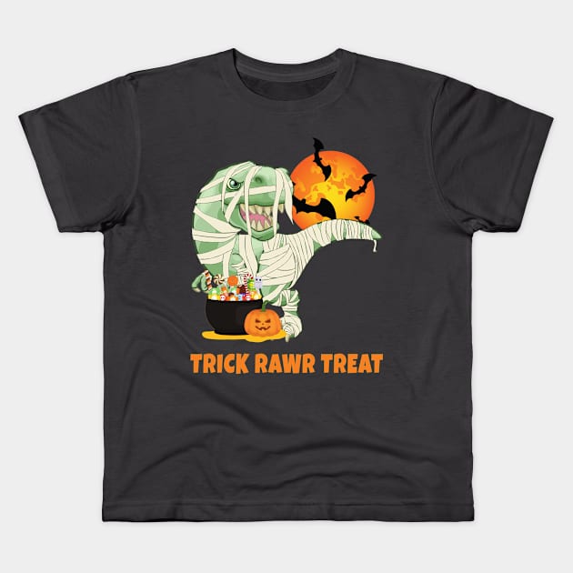 Trick rawr treat | Halloween T rex Mummy Dinosaur Kids T-Shirt by Kishu